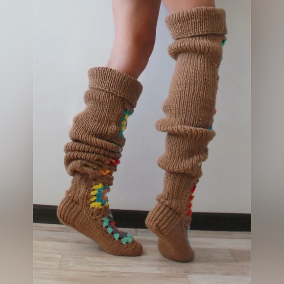 NEW! Granny Square Cozy Plush Thigh High Socks - Picture 5 of 5